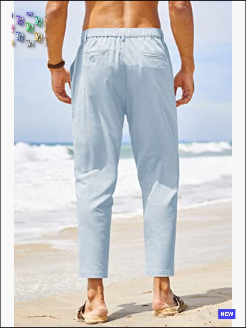 Men's Casual Linen Pants Elastic Waist Lightweight Relaxed Fit Yoga Beach - Picture 4 of 6